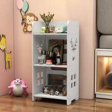 2-In-1 Design Deer Hollow Bedside Cabinet, One With Hidden Storage Door, One With Multi-Layer Open Storage No Door, 24*18cm Narrow Mini Bedside Table, Floor-Standing Bedroom Skincare Storage Cabinet, Modern White Small Storage Stand, Can Hold Clock, Doll, Skincare Products, Decorative Items, Space-Saving Furniture For Small Bedroom And Dorm - White - View 4