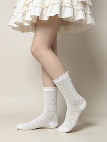 1/5 Pairs Summer Breathable Thin Cute Cartoon Bear Versatile Mid-Calf Socks - Multicolor - View 2