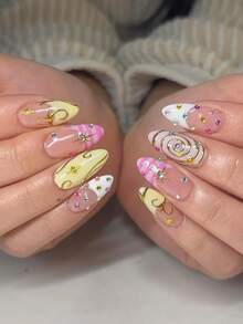 24pcs Colorful Press On Nails Bling Flash False Nails Fake Nails Medium Nails Press On Almond Shape Press On Nails Manicure Set Includes 1sheet Adhesive Tabs & 1pc Nail File Suitable For Everyday Wear - 彩色 - 查看 1