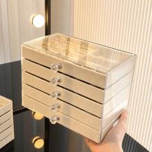 Luxury 5-Layer Jewelry Storage Box With Transparent Lid, Velvet Drawers And Crystal Handles, Suitable For Rings, Earrings, Necklaces And Bracelets - Multicolor - View 2