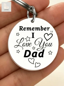 "Remember I Love You Dad" Keychain – Sweet Heart & Star Design To Son Daughter– Stylish Round Tag – Perfect For Dads, Grandpas, Or "Best Dad Ever" Birthday Gift From Kids, Teens, Or Spouses Father's Day - A - View 5