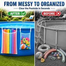2pcs Poolside Mesh Storage Bags (1 Large White Trim Bag + 1 Small Blue Trim Bag), Hanging Pool Storage Bags, Swimming Pool Storage Bag Set, Toy Storage Organizer, Mesh Hanging Bag, Space-Saving, Easy To Clean, Multi-Functional Storage Hanging Bag With Bracket, Hook Mesh Bag, Toy & Float Storage, Say Goodbye To Clutter - Multicolor - View 5