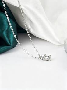 1pc Exquisite Versatile Niche Design Rose Flower Peanut Pearl Necklace Silver Bean Collarbone Chain For Women - Silver - View 3