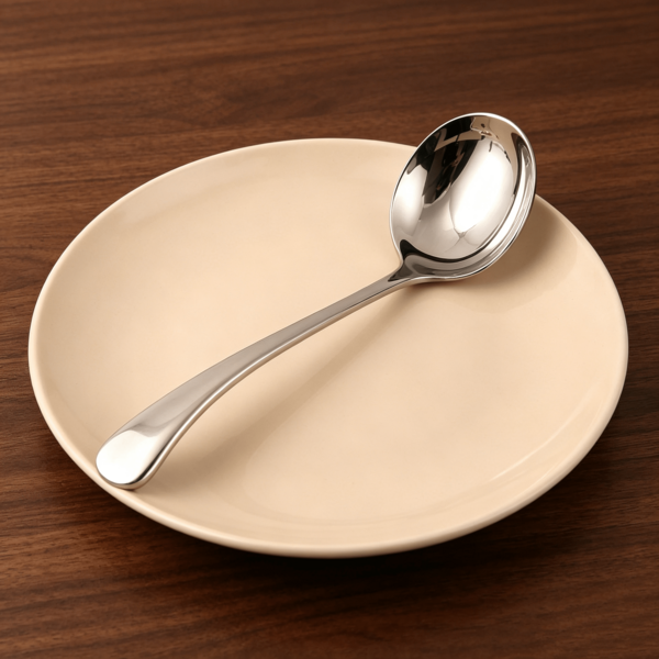 Cucchiaio da portata in acciaio inox color argento, pratico mestolo per servire zuppa, brodo e salse