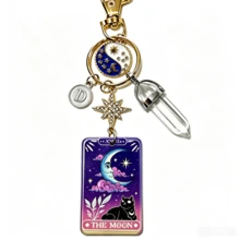 1pc Vintage Moon Black Cat Tarot Card Keychain With 26 Letter Charms, Crystal Sun Moon Star Personalized Backpack Pendant - Multicolor - View 17
