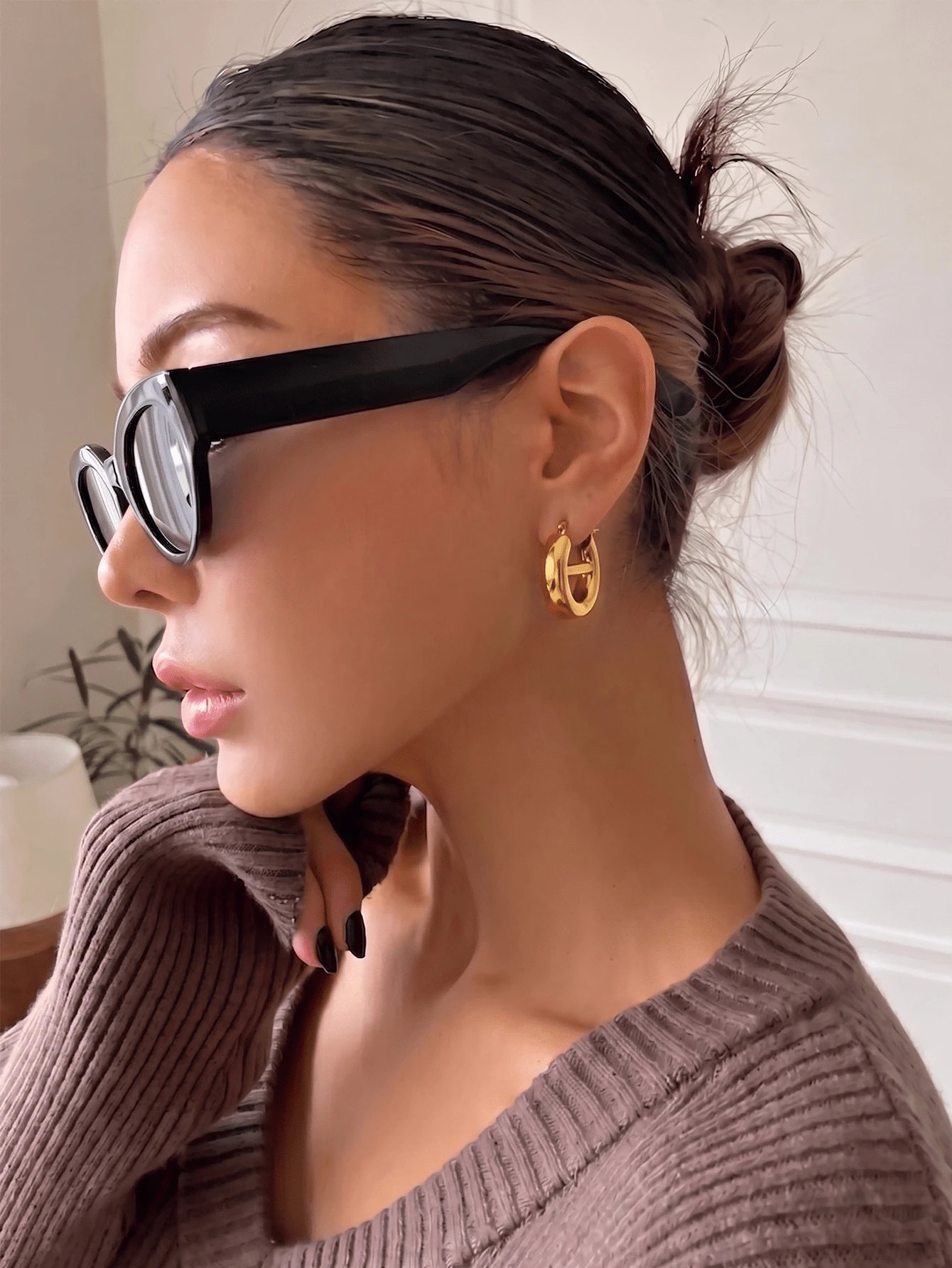 1 Stück 18K vergoldete Bohnen-Ohrringe im europäischen und amerikanischen Stil, Edelstahl-Creolen mit goldener Schweinenasen-Struktur, Punk-Stil Ohrringe, Gothic-Stil Gold Ohrringe, Edelstahl Ohrringe, schwere Ohrringe, Geschenk für sie, Geschenk für ihn, geeignet für Alltag, Party, Abend, Hochzeit, wasserfest und nicht verblassend - Gold - Übersicht 1