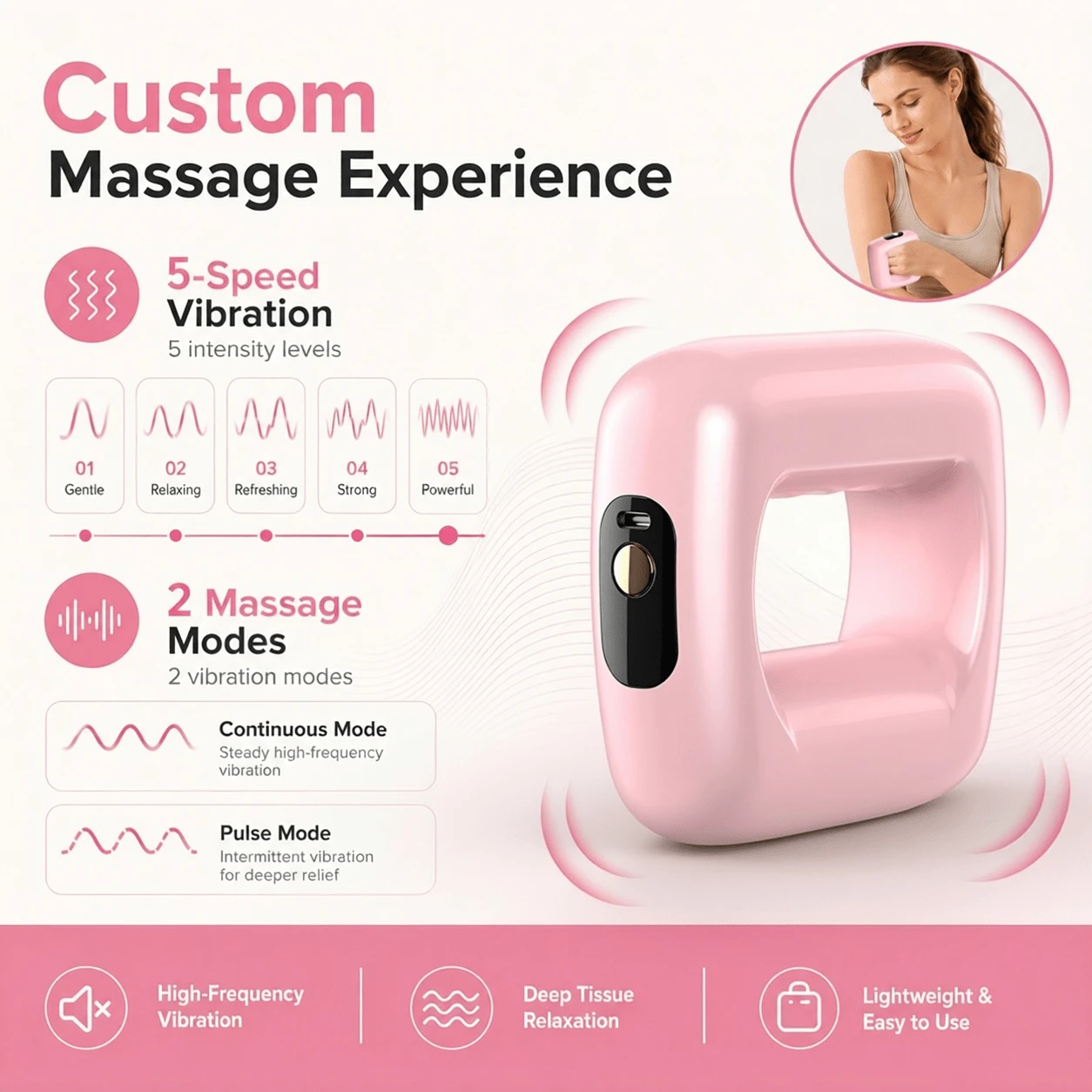 GENAI Mini Body Massager, Wireless Portable Fascia Massage Device, Handheld & Wearable Massager, Rechargeable Compact Muscle Relaxation Tool For Arms, Waist, Legs, Home Fitness Daily Care, Gift For Women & Girls - Multicolor - View 1