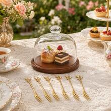 WGROOM Wooden Dessert Serving Tray Set With Clear Glass Dome Lid, Cake Display Stand, 3 Sizes Available, Includes 6 Stainless Steel Forks, Elegant Food Presentation Set - Multicolor - View 3