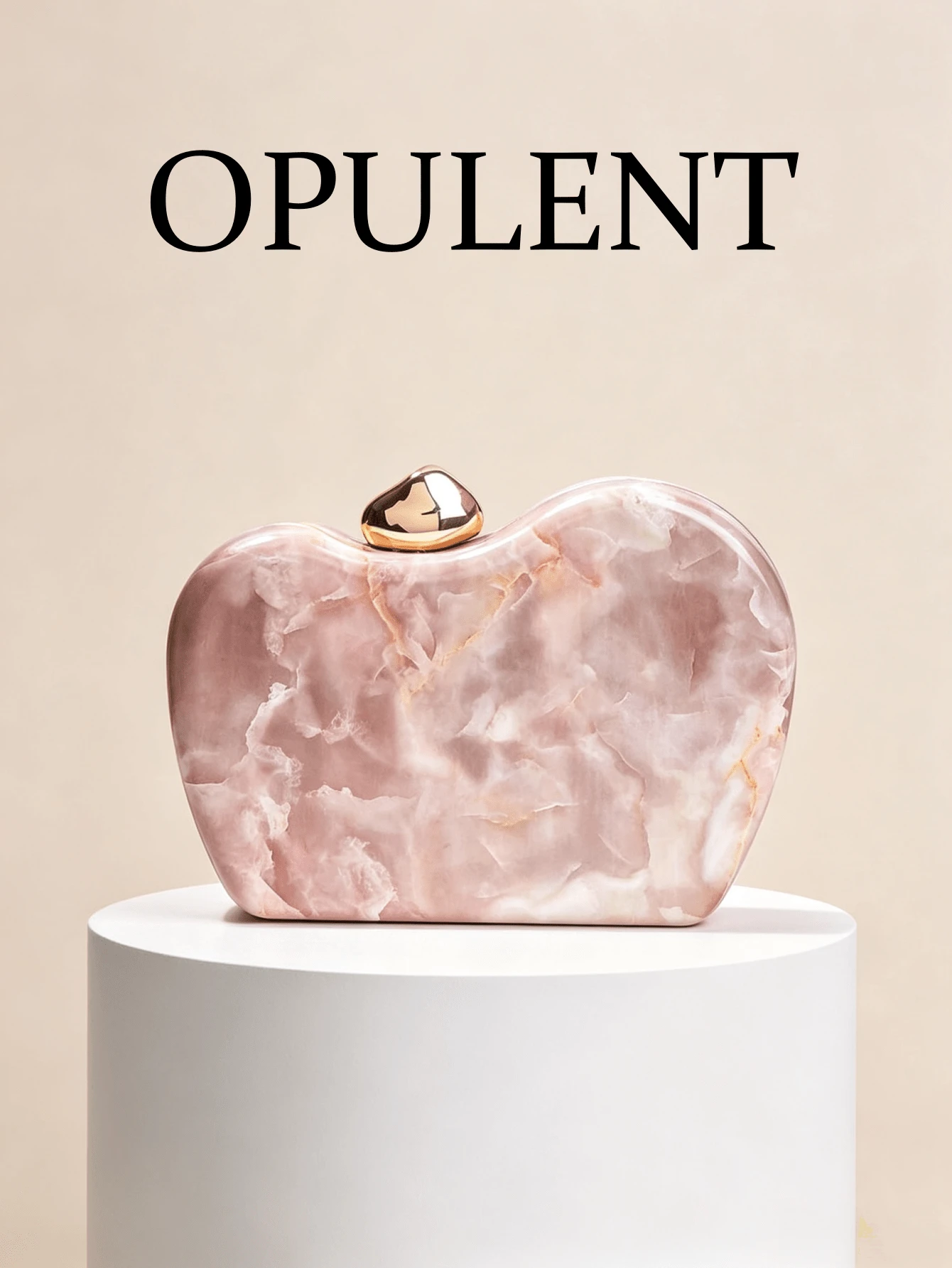 1pc Pink Faux Marble Box Clutch Bag With Asymmetrical Water Drop Gold Buckle, Detachable Chain Crossbody Small Purse For Wedding Toast And Evening Dress - Coral Pink - View 1