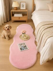 1pc Light Pink Double-Layer Faux Rabbit Fur Decorative Rug, Fluffy And Soft Touch, Smooth And Comfortable, Fashionable And Personalized Home Decor, Skin-Friendly Material, Non-Slip Bottom, Low Shedding, Easy Care And Machine Washable, Suitable For Bedroom, Living Room, Hallway, Study, Dressing Room, Closet, Bedroom Rug, Study Rug, Living Room Rug, Welcome Mat, Office Decorative Rug, Area Rug, Bedside Rug, Sofa Rug, Coffee Table Rug, Tea Table Mat, Floor Mat, Holiday Decorative Rug, Home Decor Essential, All Season - Baby Pink - View 2
