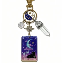 1pc Vintage Moon Black Cat Tarot Card Keychain With 26 Letter Charms, Crystal Sun Moon Star Personalized Backpack Pendant - Multicolor - View 22