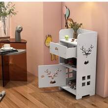 2-In-1 Design Deer Hollow Bedside Cabinet, One With Hidden Storage Door, One With Multi-Layer Open Storage No Door, 24*18cm Narrow Mini Bedside Table, Floor-Standing Bedroom Skincare Storage Cabinet, Modern White Small Storage Stand, Can Hold Clock, Doll, Skincare Products, Decorative Items, Space-Saving Furniture For Small Bedroom And Dorm - White - View 3