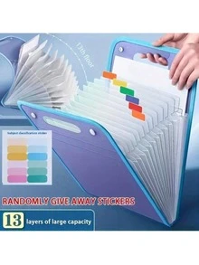 1 Portable Expanding File Folder Organizer - 13 Layers Large Capacity A4 File Storage Bag, Durable PP Plastic With Ergonomic Handle, Sky Blue & Pink Suitable For Office, Home Organization, Desktop File Organizer, Fashionable File Bag, - 紫色 - 查看 9