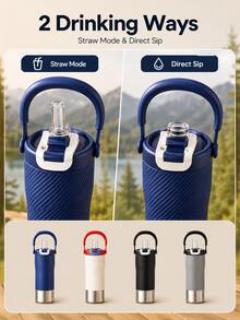 Large Capacity Sports Water Bottle, Dual-Drinking Lid Design, Straw And Direct Sip Dual Use, Portable Handle, Non-Slip Textured Grip, Reusable Outdoor Water Bottle, Suitable For Gym, Hiking, Camping, Cycling, Travel, School, Workout And Daily Hydration - Multicolor - View 3