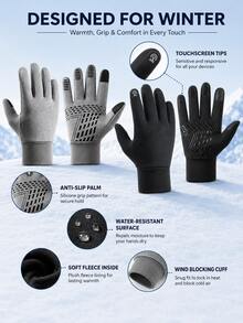 Winter Fleece Touchscreen Gloves, Unisex, Windproof, Waterproof, Warm, Anti-Slip Grip, Suitable For Driving, Cycling, Commuting And Outdoor Activities - Multicolor - View 2