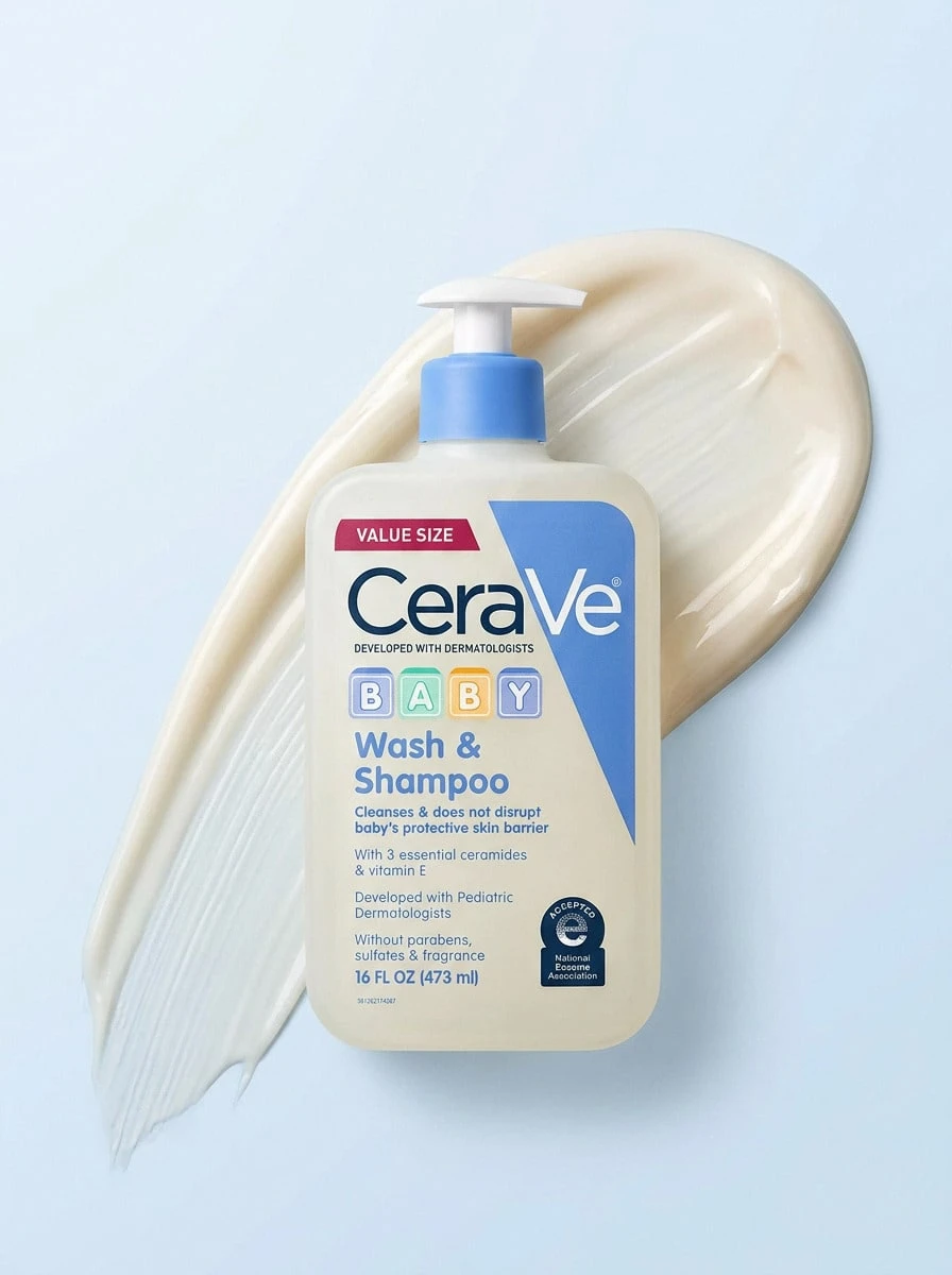 CeraVe Baby Wash & Shampoo 16oz/473ml – Tear-Free Formula, Fragrance-Free, , 3 Essential Ceramides & Vitamin E, Pediatric Dermatologist Developed, Ideal For Sensitive Skin, Eczema Association Accepted - Multicolor - View 1