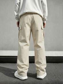 Norleigh 1pc Men's Casual Sports Cargo Pants, Loose Straight Fit, Wrinkled Texture, Suitable For Home And Outdoor Activities, Also Can Be A Gift For Couples - Apricot - View 7