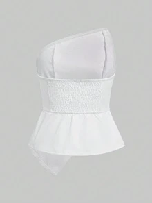 Women's Casual Strapless Peplum Top Asymmetrical Fold Over Neckline Tube Top For Fall Daily Commuting Going Out Dating - White - View 5