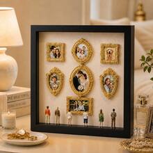 DIY Memory Display Shadow Box Frame – Vintage Ornate Mini Picture Frames Wall Decor Set, 8 Mini Frames & Figures, 3 Background Options, Photo Collage Wall Art, Home Living Room Decor, Gift For Family Couple & Pet Lovers - Multicolor - View 6