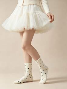 1/6 Paar minimalistische einfarbige Socken mit kleinen Polka Dots, süßem Rüschenrand, vielseitig und bequem, mittelhoch - Verschiedenfarbig - Übersicht 2