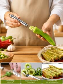 1/2pcs Mexican Chili/Zucchini/Cucumber Corer With Serrated Slicing Function And Rubber Handle, Can Remove Seeds Or Cut Off Vegetable Tops, Kitchen Use - Multicolor - View 8