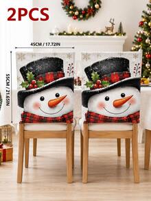 4pcs Christmas Snowman Print Chair Back Covers, Winter Berry Snowflake Dining Chair Back Covers, Suitable For Dining Room, Kitchen, Home Gathering And Christmas Decoration - Multicolor - View 10