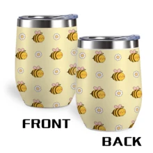 1 Pc 12oz Kawaii Floral Tumbler Cup With Lid, Cute Bee Daisy/ Strawberry Print Travel Mug, Aesthetic Pastel Insulated Coffee Cup For Women, Reusable Daily Drinkware For Office, School, Daily Use - Multicolor - View 3