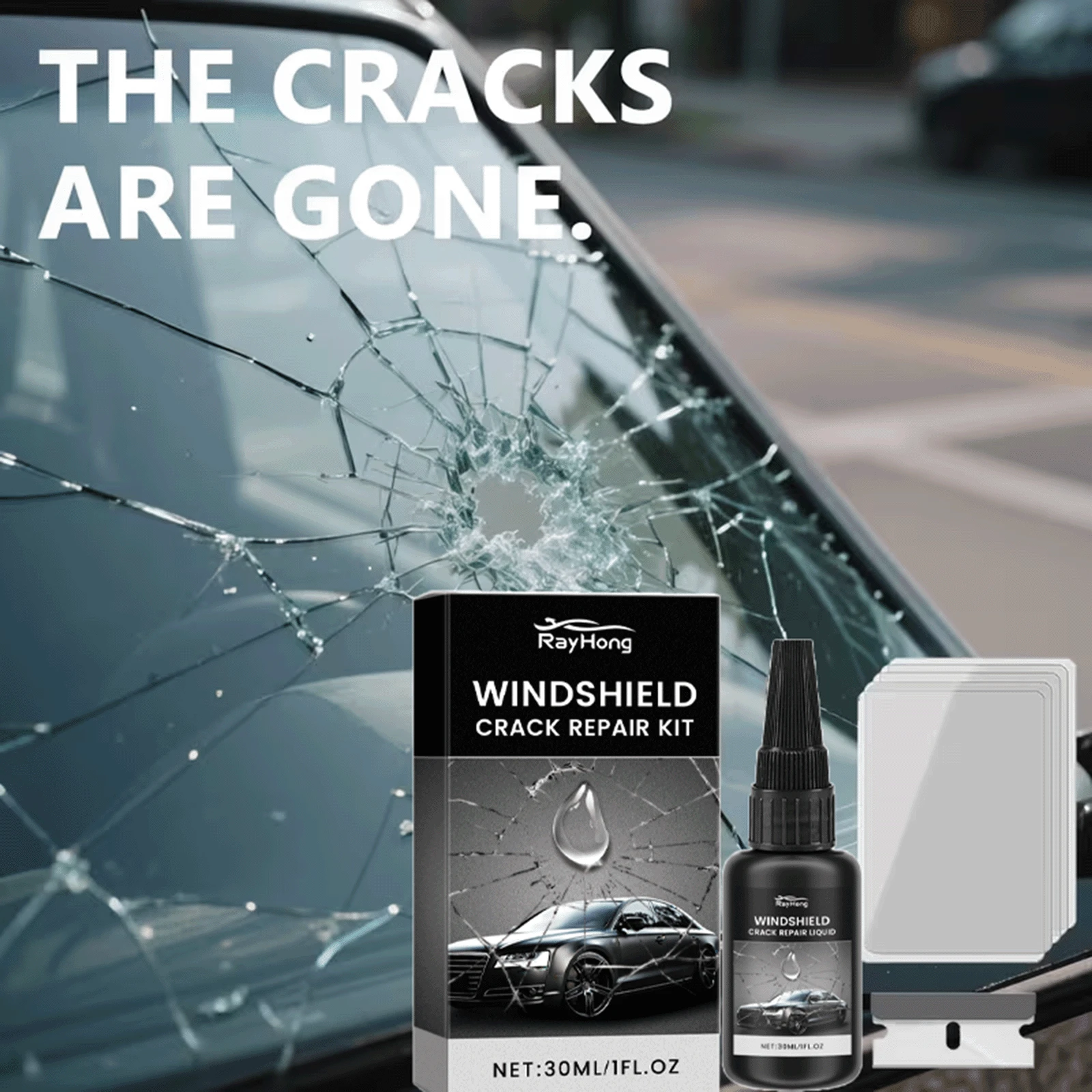 rayhong Windshield Repair Glue Windshield Crack And Scratch Repair, Clear View Crack Repair Agent, Easy To Use, No Sanding Required, Scratch Repair Solution, Crack Repair Kit, Easy Application, DIY Auto Glass Repair For Chips