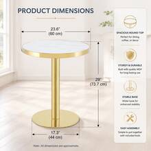 Modern Round Side Table With A Gold Stainless Steel Frame And Marble-Look Top For The Living Room, Luxury Side Table With A Sturdy Base. - 白色+金色+MDF - 查看 7
