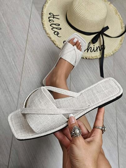 2026 Summer New Flat Flip Flops Casual Plain Flat Square Toe Flip Flops Vacation Outdoor Summer Autumn Fashion Versatile Women's Slippers