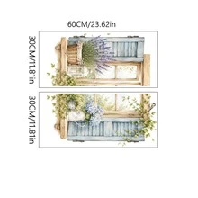 Vintage Blue Window Wall Sticker, Lavender Hydrangea Ivy Flower Faux Window Decal, Rustic Farmhouse Cottage Wall Art For Bedroom, Living Room & Dining Room Decor - HG04 - View 6
