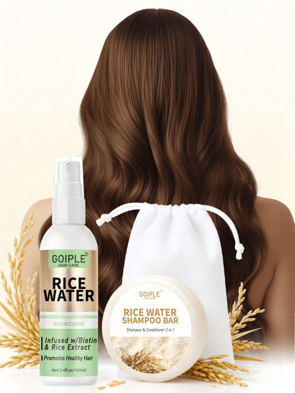 Goiple 80g Rice Water Shampoo Bar And 100ml Rice Water Spray Set, Solid Shampoo Bar, 2-In-1 Deep Cleansing And Nourishing Scalp, Fermented Rice Extract, Oil Control, Strengthen Fragile Hair, Repair Damaged Hair, Rice Essence Soap, Coconut Cleanser, Sulfate-Free, Rice Water Spray For Hair, Suitable For All Hair Types