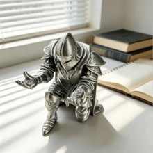 Soporte para bolígrafos de caballero medieval vintage de plata, con un caballero con armadura arrodillado con casco y espada larga, detalles decorativos que recrean la magnífica textura de los guerreros medievales, adecuado para la decoración de oficina de estilo europeo, gótico o vintage. Hecho de material de resina con acabado de plata antigua, textura de alta calidad, se puede utilizar para almacenar bolígrafos, lápices, tijeras de oficina y otros artículos de papelería. - Adornos - Ver 1