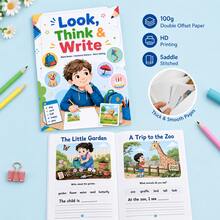 Children's English Picture-To-Writing Practice Book With Vocabulary Bank And Sentence Structure Guidance, Early Childhood English Picture-To-Sentence And Short Essay Writing Enlightenment Learning Workbook, Back To School School Supplies, Teacher Classroom Holiday Learning Gift - Multicolor - View 3