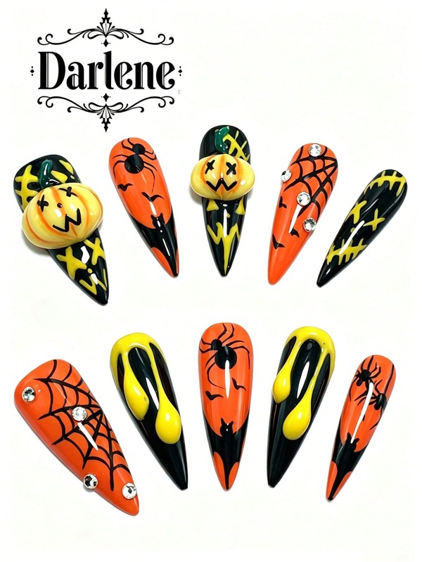 10 Pieces Of Pure Handmade Wearable Armour Halloween Series Pumpkin Little Ghost Spider Suitable For Holiday Parties