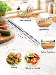 1/2件不鏽鋼蔬菜挖芯器，家用廚房水果蔬菜挖芯工具，適用於櫻桃、梨、椰棗、櫛瓜、辣椒 - 彩色 - 查看 4