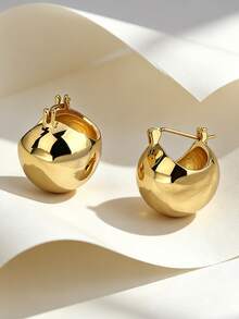 Charm-In 18K Gold Plated Chunky Hollow Ball Click Hoop Earrings, Mirror Polished Dome Shape Snap Huggie Jewelry For Women Daily Minimal Wear - Gold - View 1