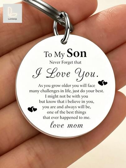 "To My Son" Mom Love Keychain – Heartfelt Message "I Love You" & "Believe In You" – Stylish Round Tag With Double Hearts – Perfect Birthday, Graduation, Or "New Chapter" Gift From Mom To Son