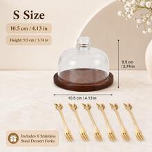 WGROOM Wooden Dessert Serving Tray Set With Clear Glass Dome Lid, Cake Display Stand, 3 Sizes Available, Includes 6 Stainless Steel Forks, Elegant Food Presentation Set - Multicolor - View 10