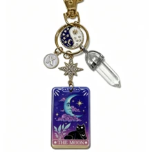 1pc Vintage Moon Black Cat Tarot Card Keychain With 26 Letter Charms, Crystal Sun Moon Star Personalized Backpack Pendant - Multicolor - View 10