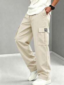 Norleigh 1pc Men's Casual Sports Cargo Pants, Loose Straight Fit, Wrinkled Texture, Suitable For Home And Outdoor Activities, Also Can Be A Gift For Couples - Apricot - View 4