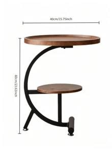 1pc 2-Tier Round Wooden Side Table, Curved C-Shaped Black Metal Frame End Table, Double Layer Storage Accent Coffee Table For Sofa Bedroom Living Room Home Decor - Multiple Specifications - View 13