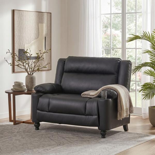 50'' Wide Faux Leather Manual Recliner Chair, Tufted Design Accent Chair, Single Sofa Chair For Living Room And Bedroom, Black
