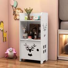 2-In-1 Design Deer Hollow Bedside Cabinet, One With Hidden Storage Door, One With Multi-Layer Open Storage No Door, 24*18cm Narrow Mini Bedside Table, Floor-Standing Bedroom Skincare Storage Cabinet, Modern White Small Storage Stand, Can Hold Clock, Doll, Skincare Products, Decorative Items, Space-Saving Furniture For Small Bedroom And Dorm - White - View 2