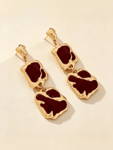 1 Pair Vintage Asymmetric Geometric Enamel Pendant Earrings, Elegant And Sophisticated, Suitable For Women's Daily Wear, Dating, Banquet, Vacation - Irregular Earrings - View 6