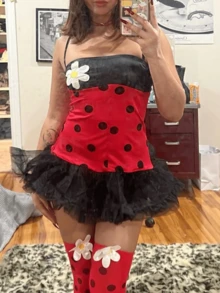Women Halloween Insect Costumes Cute Bee Ladybug Dress And Wings Headband Set For Cosplay Party Outfits - Black - S - View 2