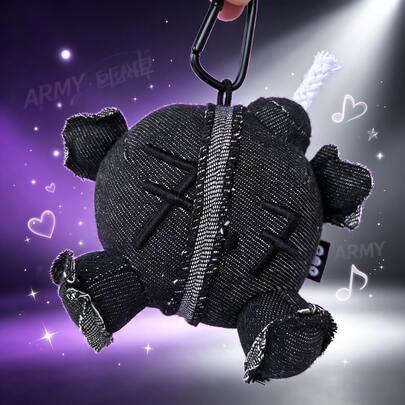 1pc ARIRANG BT/S Black Denim Fabric Keychain Creative Stuffed Pendant Suitable For Backpack, Handbag, Car Keys