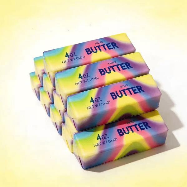 1pc Super Soft Rainbow Butter Cheese Stick, PU Slow Rebound Squeeze Toy, Realistic Food Stress Relief Toy, Pressure Relief Gadget, Sewing Toy, Travel Toy, Classroom Stress Relief Toy, Mini Item, Bath Toy, Christmas Stationery, Stress Ball, Birthday Gift, Christmas Gift, Halloween Gift, Perfect Gift, Gift