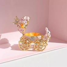 兔兔花卉小飾品收納盒 南瓜馬車水鑽琺瑯珠寶盒 迷你戒指耳環收納盒 浪漫桌面裝飾 女孩或女性禮物 聖誕節 - 淺粉色 - 查看 2