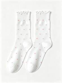 1/6 Paar minimalistische einfarbige Socken mit kleinen Polka Dots, süßem Rüschenrand, vielseitig und bequem, mittelhoch - Verschiedenfarbig - Übersicht 17